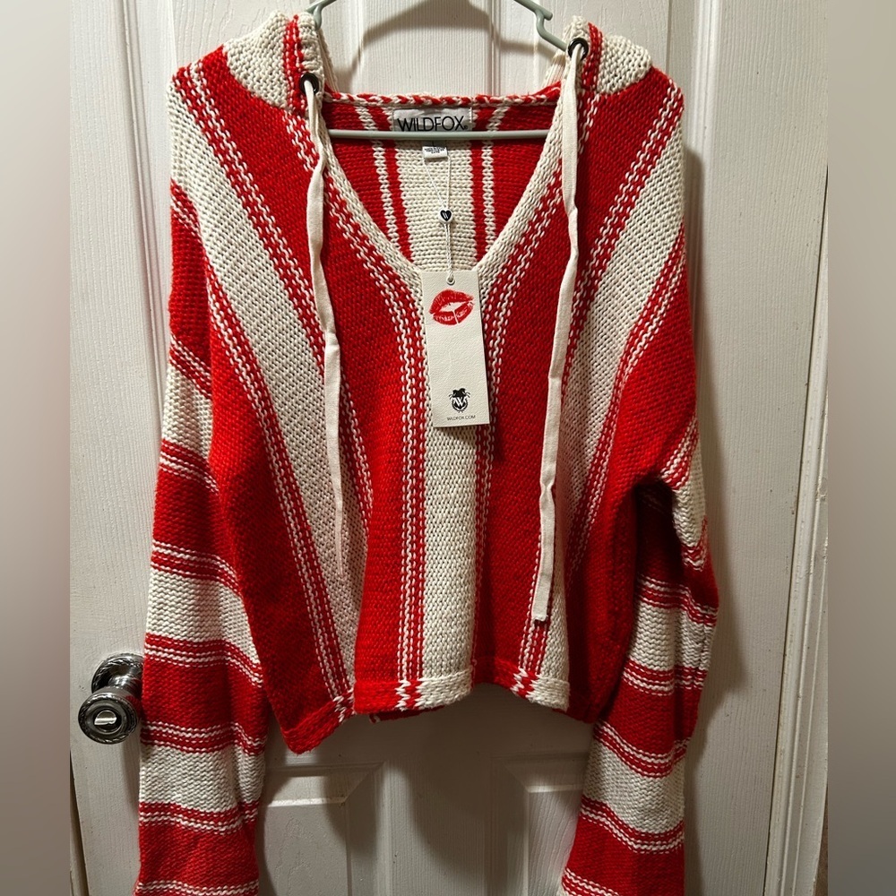 NWT Wildfox Chromatic Stroke Hermosa Sweater L Vintage Lace/Crimson $128 Retail! - Picture 10 of 10